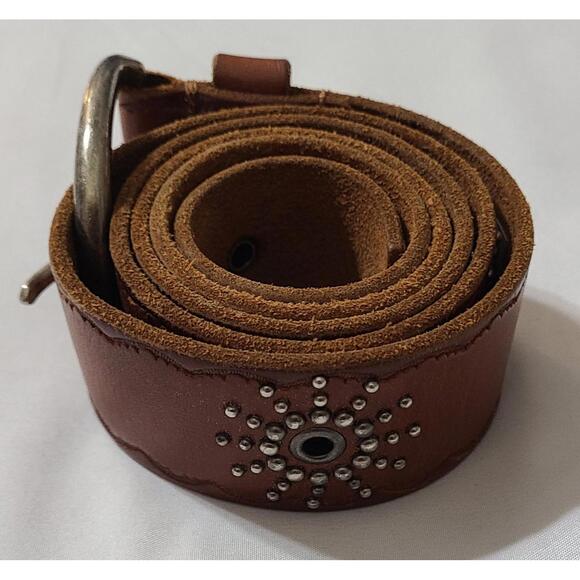 Vtg Western Genuine Leather Studded Sunburst Belt Womens Sz Medium Brown Cowgirl main image 9